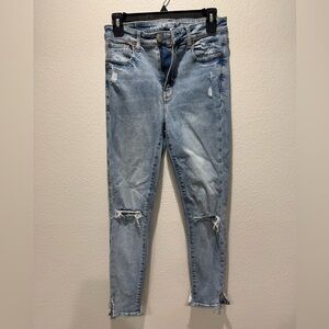 American Eagle Outfitters super high rise Light Blue Distressed Skinny Jeans
